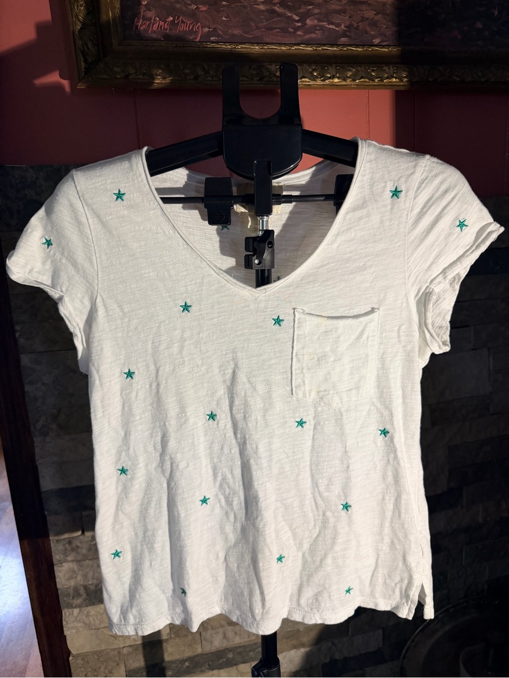 Cynthia Rowley Women's Star Embroidered Cotton V-Neck Pocket Tee